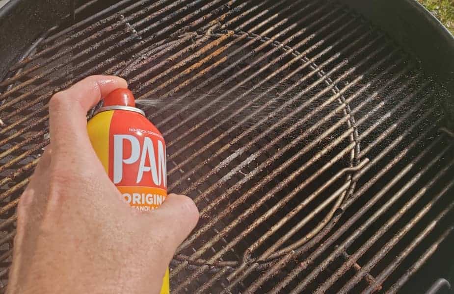 Spraying Pam on grill grates